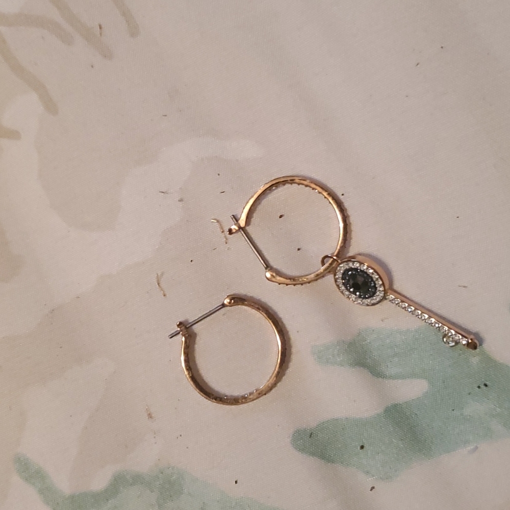 Swarovski Gold Hoop Earrings with Black Accent